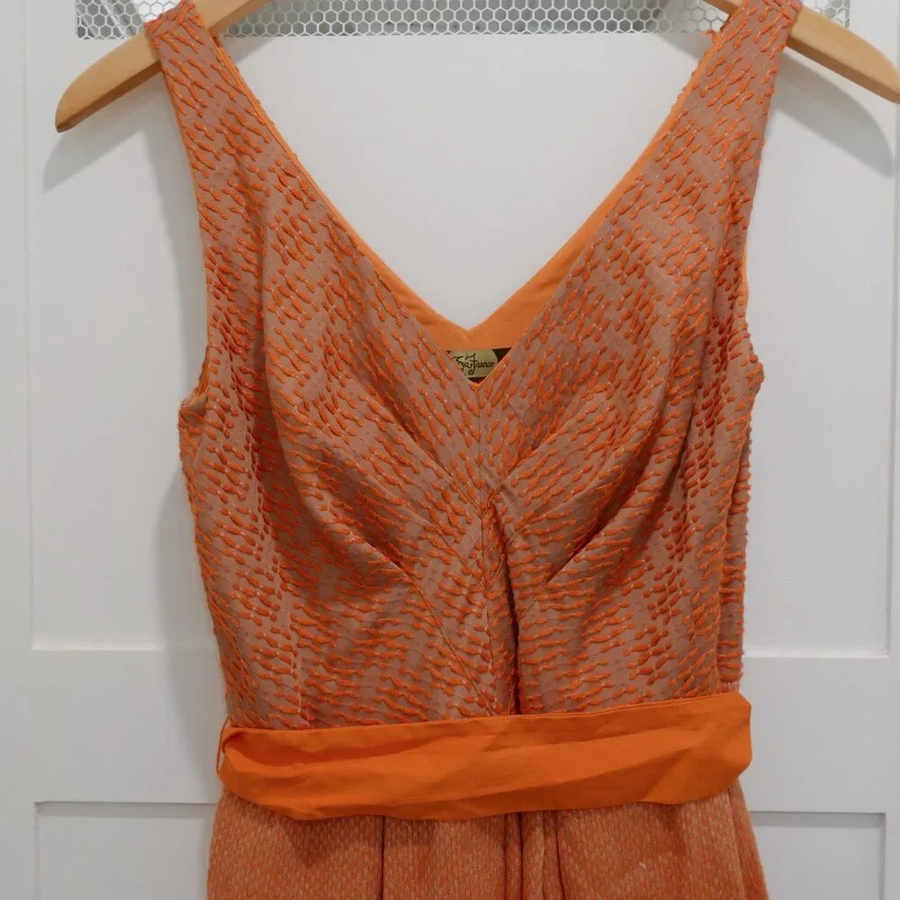 SOLD Anthropologie Eva Franco Dress Swing Orange Texture 50's Housewife Belted - Picture 5 of 8